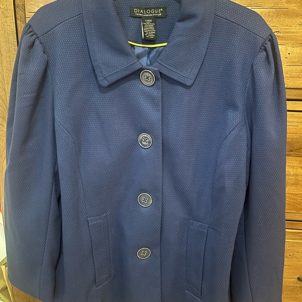 Dialogue Women's Navy Textured Button-Front Swing Jacket Size L